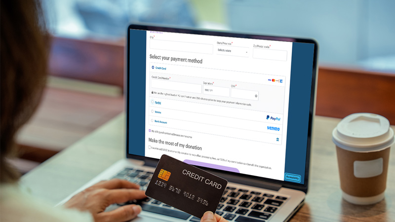 someone entering payment information on a donation form