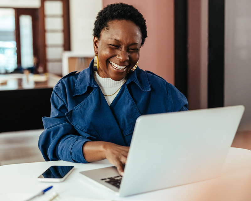 employee smiling while working